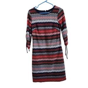 R&K Navy Multicolor Lace Striped U-Neck 3/4 Tie Sleeves A-Line Dress Mini Size 6